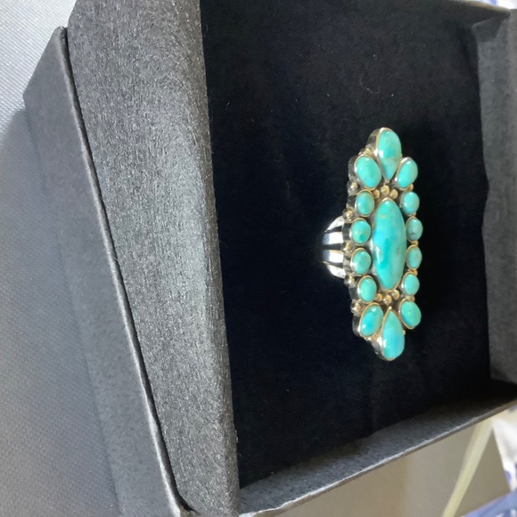 Sterling Silver Genuine Gemstone Blue Mojave Turquoise Ring Size-8 - Picture 4 of 14